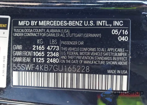 2016 Mercedes-Benz C 300 Sport 4Matic из США, поврежденный, VIN 55SWF4KB7GU165228